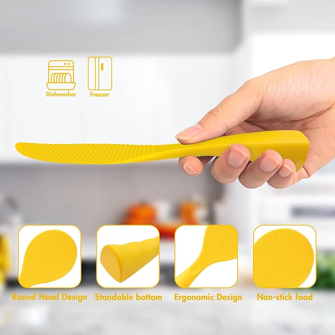 Silicone Standing Rice Spatula with Non-Stick Paddle, Heat Resistant Rice Cooker Spoon, Serving Spoon - Orange