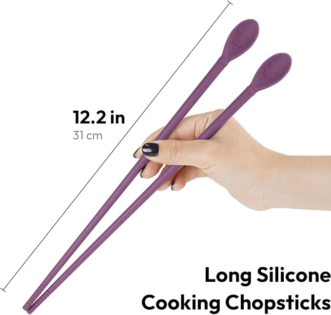 Carrotez Silicone Cooking Chopsticks, Long (12 inch) Reusable Chopsticks for Cooking, Heat Resistant, Non-Scratch, Gentle on Cookware, 1 pair - Pink Burgundy