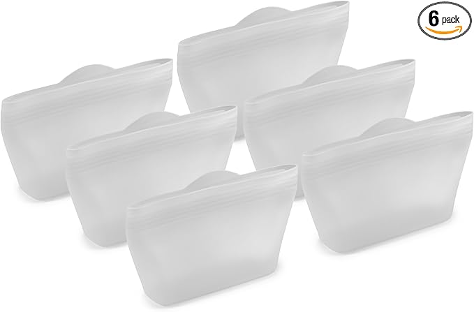 Home Logic Reusable Snack Bags - Set of 6 Clear Silicone Freezer Bags, Airtight Leak Resistant Reusable Zip Bags for Kitchen Home Food Prep, Microwave & Sous Vide Safe