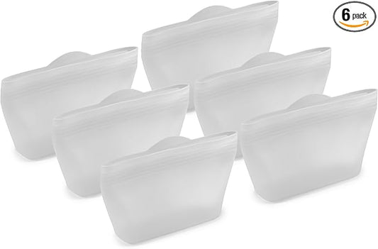 Home Logic Reusable Snack Bags - Set of 6 Clear Silicone Freezer Bags, Airtight Leak Resistant Reusable Zip Bags for Kitchen Home Food Prep, Microwave & Sous Vide Safe