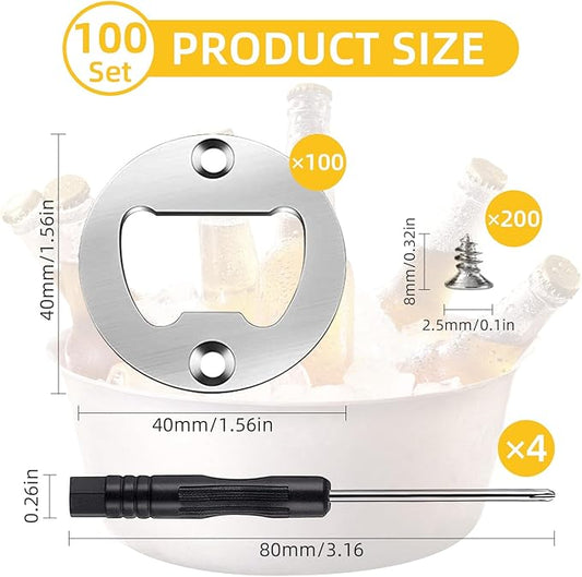 100 Set DIY Bottle Opener Hardware - Stainless Steel Metal Bottle Opener Insert Kits (Silver, 100 Set)