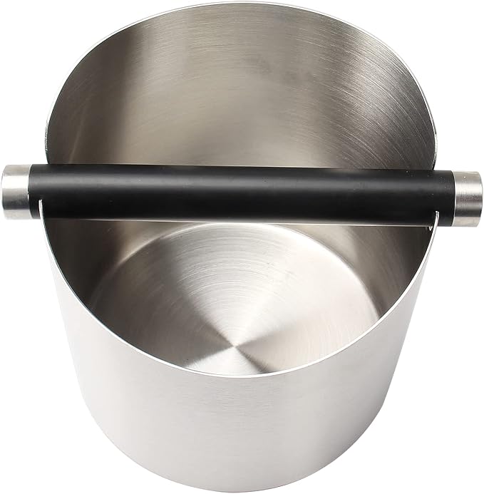 DIBTSA Coffee Knock Box, Espresso Knock Box Stainless Steel Espresso Machine Accessories with Removable Knock Bar and Non-Slip Base Coffee Grounds Container Bin, Large (Silver)