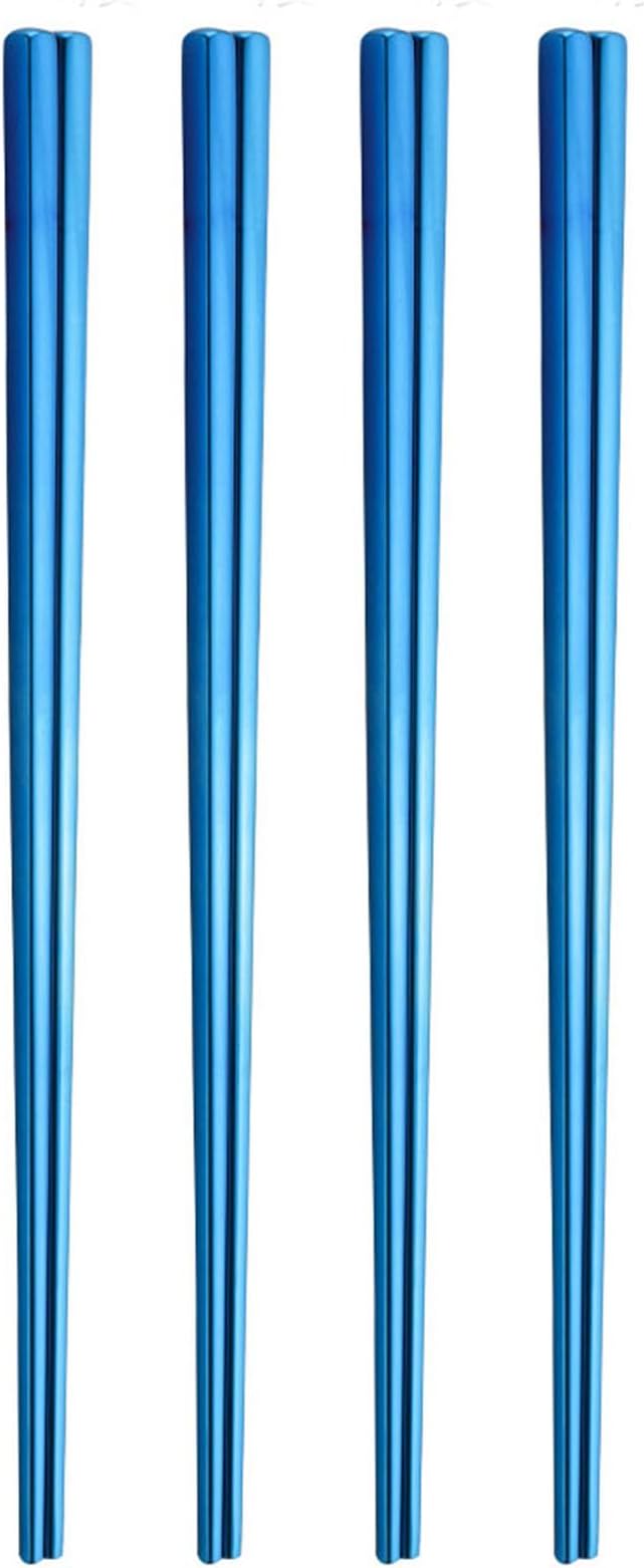 Stainless Steel Chopsticks,Reusable , Easy to Use（4 PCS,blue）