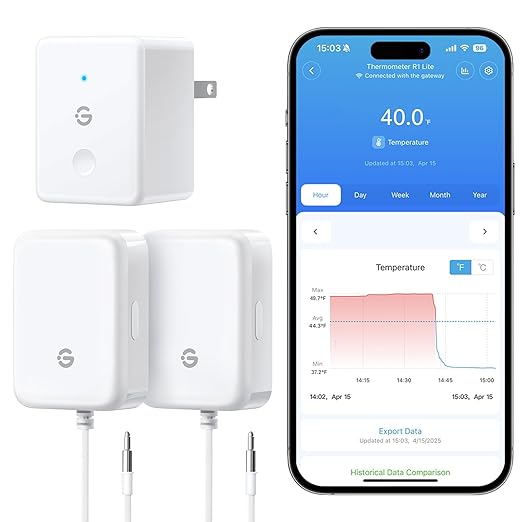 GoveeLife WiFi Refrigerator Thermometer Sensor with Alarm, 2-Pack & Gateway | Monitor fridge/freezer temp remotely with app alerts & buzzer 230ft range. For kitchen/hot tub, only support 2.4G Wi-Fi