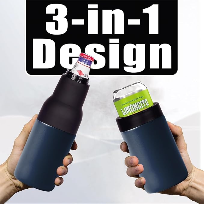 Stepstall 14 oz Beer Bottle and Can Cooler with Beer Opener, Navy Blue | 3 in 1, Slim Can Beer Bottle Insulators Holder, Stainless Steel Double Walled Insulated, For Beer, Soda