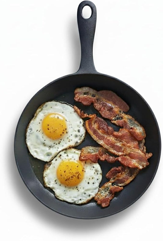 Flambo Skillet #10 - Naturally Non-Stick 10 Inch Pre-Seasoned Cast Iron Frying Pan - Smooth Nonstick Finish for Grilling, Frying, Sauteing, Searing, Baking - Use on Oven, Stove, Grill, or Campfire