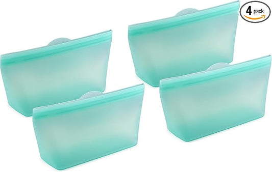 Home Logic Reusable Quart Bags - Set of 4 Pool Blue Silicone Freezer Bags, Airtight Leak Resistant Reusable Zip Bags for Kitchen Home Food Prep, Microwave & Sous Vide Safe