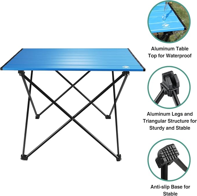 VILLEY Portable Camping Side Table, Ultralight Aluminum Folding Beach Table | Lightweight & Portable, Aluminum Folding Table with Carry Bag for Camping, Outdoor Cooking, Beach, Picnic, Boat & Travel