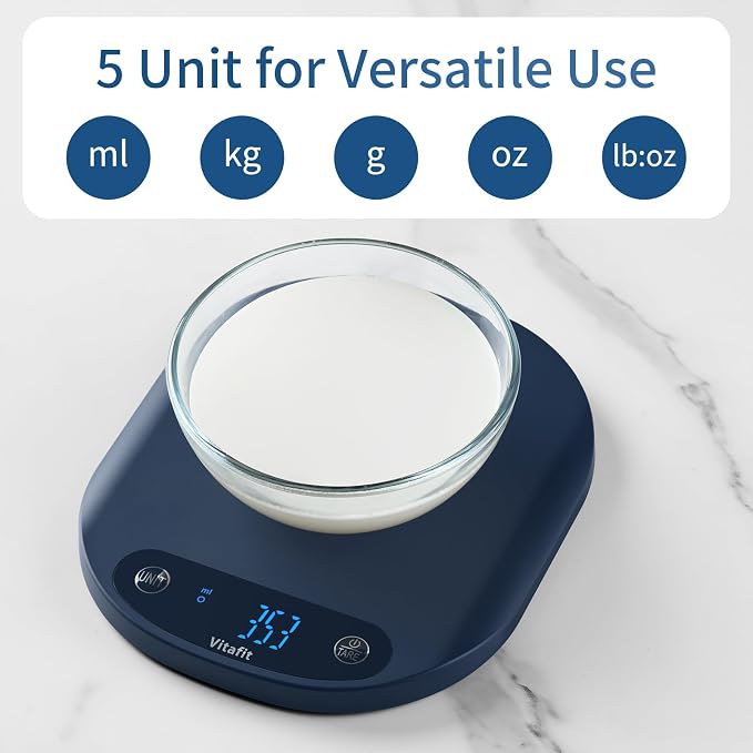 Vitafit 33lb/15kg Digital Food Scale in High Precision 0.1oz/1g, Our Own Kitchen Scale Professional Factory Since 2001, Home and Kitchen Essentials for Cooking and Baking, LED, 3 AAA Batteries, Blue