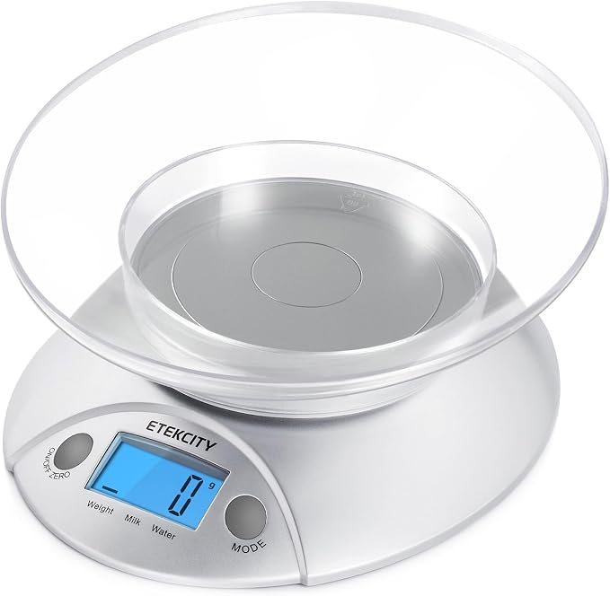 Etekcity Food Kitchen Scale with Bowl, 11lb/5kg, Grams and Ounces | Removable bowl with tare, backlit display, ideal for baking, meal prep, dieting and weight loss