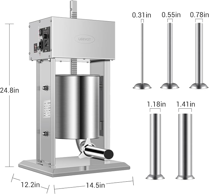 LEEVOT Electric Sausage Stuffer Maker, Vertical Electric Stuffer 11 Adjustable Speed Stainless Steel Commercial Sausage Filler Meat Stuffers with 5 Stuffing Tubes, Home & Commercial (22Lb/10L)