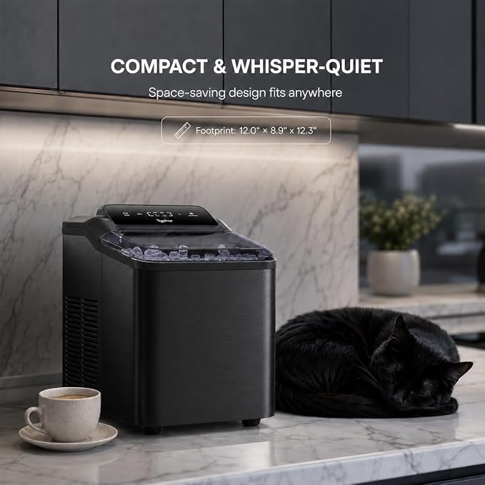 Typhur Fast Nugget Ice Maker Countertop, Chewable Pebble & Pellet Ice Machine with Self-Cleaning Pump & 8-Pack Cleaners, 35lbs/24H Crushed Ice for Kitchen, Bar, RV, Outdoor (Black Stainless Steel)