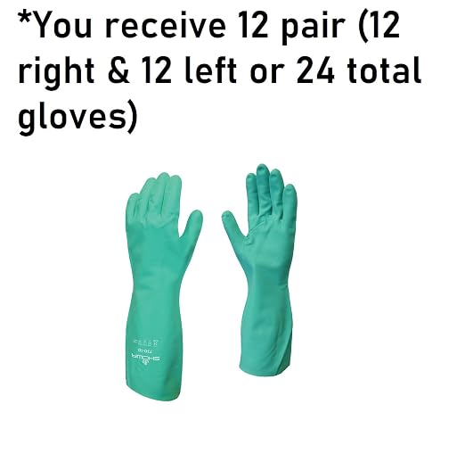 SHOWA 730 chemical resistant nitrile gloves, 13-inch extended gauntlet, bisque grip, green, X-Small, 12-pack