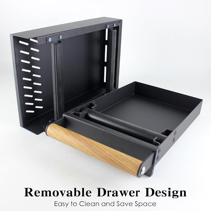 Handle Drawer Knock Box, Stainless Steel Detachable Coffee Stick Tapping Container, Shock-Absorbing And Durable Barista Style Tapping Box, Detachable Tapping Stick, Wooden Handle (Black)