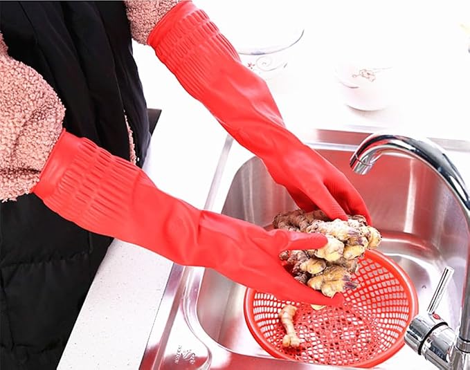 Rubber Cleaning Gloves Kitchen Dishwashing Glove 2-Pairs And Cleaning Cloth 2-Pack,Waterproof Reuseable.(Large)