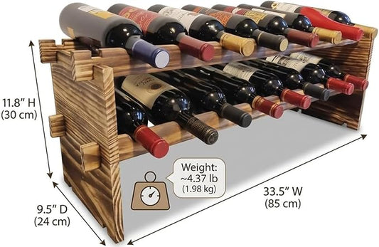 16-Bottle Stackable Wine Rack - 2-Tier Rustic Pine Wood Wine Storage, Freestanding Organizer for Kitchen, Home Bar & Dining Room - Easy Assembly