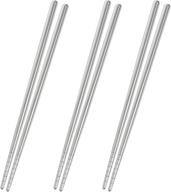 Titanium Chopsticks Reusable, 3 Pairs Chopsticks Dishwasher Safe, Non-Slip Titanium Chopsticks Present Set，Travel,Camping And Hiking （Silver）