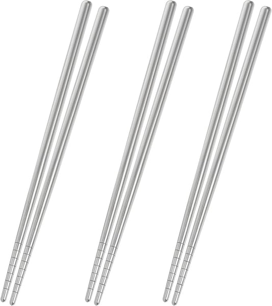 Titanium Chopsticks Reusable, 3 Pairs Chopsticks Dishwasher Safe, Non-Slip Titanium Chopsticks Present Set，Travel,Camping And Hiking （Silver）