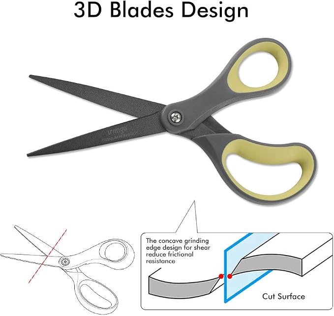 LIVINGO 8" Titanium Non Stick Scissors 2 Pack Paper Cutting Shears | Sharp Stainless Steel Blade, Smooth Comfort Grip, Tape Paper Cardboard Cutting, Office School Supplies, Green Yellow