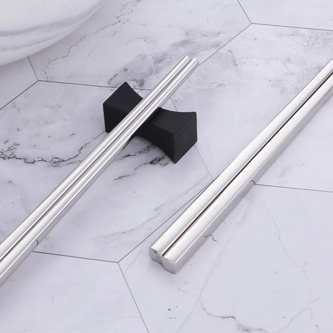 Buyer Star 5-Pair Silver Stainless Steel Chopsticks - Reusable Chinese Square Chopsticks