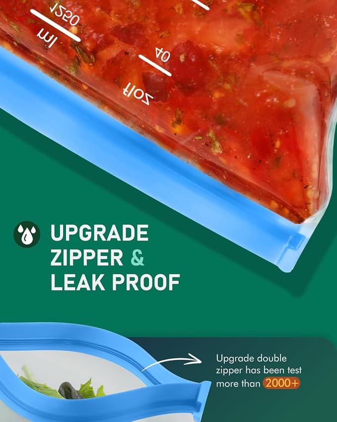 IDEATECH 12 Pack Reusable Food Storage Bags, Stand-Up Freezer Bags | Leakproof Stand-Up Bags, BPA-Free Food Grade, Dishwasher Safe, Fridge and Freezer Safe for Snacks, Product, Fruit & Meal Prep