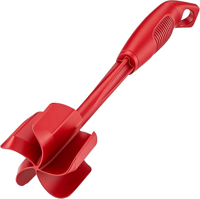 Ourokhome Meat Chopper and Potato Masher, Heat Resistant Nylon Ground Beef Smasher for Hamburger, 5 Curved Blades Nonstick Safe Mixer & Stirrer, Practical Kitchen Gadgets, Red