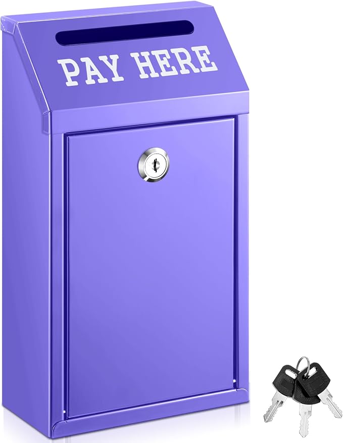 Yaocom Safe Metal Cash Box for Farm Stand – Money Drop and Secure Donation Collection, Wall Mount Lockable Unit with Pre Drilled Holes for Outdoor Self Serve(Purple,10.2 x 5.7 x 2.8 Inch)