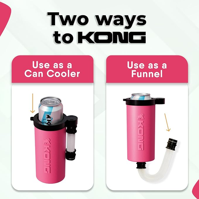The Kong Skinny Can - Portable Coozie or Bottle Cooler/Cup With Detachable, Expandable, Hose To Funnel Your Drink (Pink)