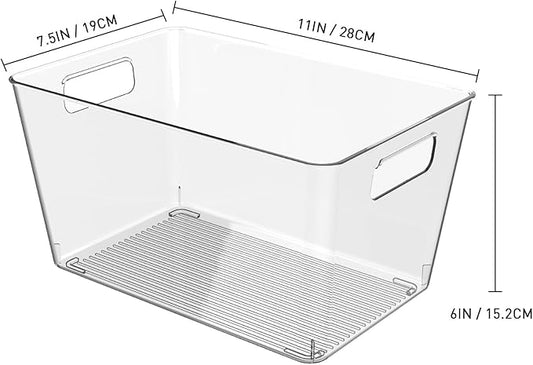 6 Pack Clear Plastic Storage Bins, 11" Large Pantry Organizer Bins with Handles, Plastic Containers for Refrigerator,BPA-Free Perfect for Kitchen,Fridge,Cabinet,Pantry,Bathroom,Closet Organization