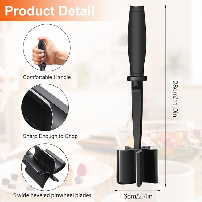 2 Pack Meat Chopper with 5 Curved Nylon Blades