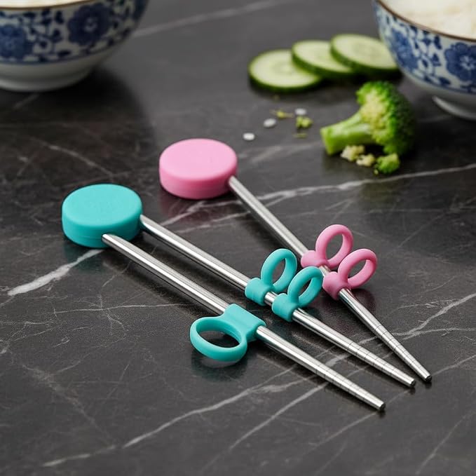 2Pairs Chopsticks Training Chopsticks Reusable Metal Training Stainless Steel Learning Chopstick Helper for Adults Flatware