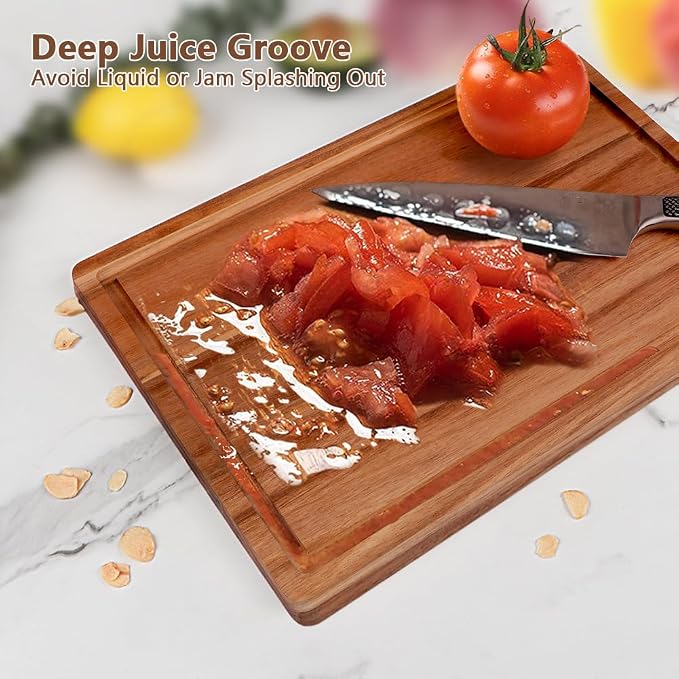 AIDEA Wood Cutting Board, Wooden Cutting Boards for Kitchen, Acacia Wood Chopping Board Set of 3 with Deep Juice Groove, for Meat, Vegetables, and Fruit