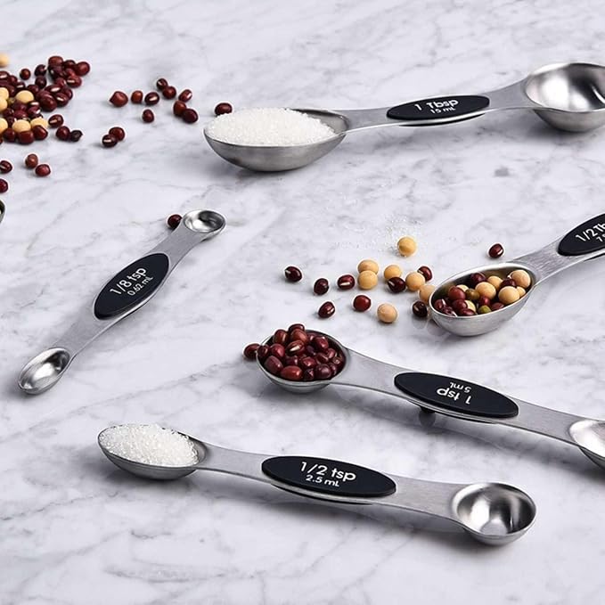 19-Pc Magnetic Measuring Cups and Spoons Set, with Lid, Black | Includes 1 cover, 9 stackable cups set & 9 magnetic spoons, BPA-free & dishwasher safe, for liquid and dry baking gadgets