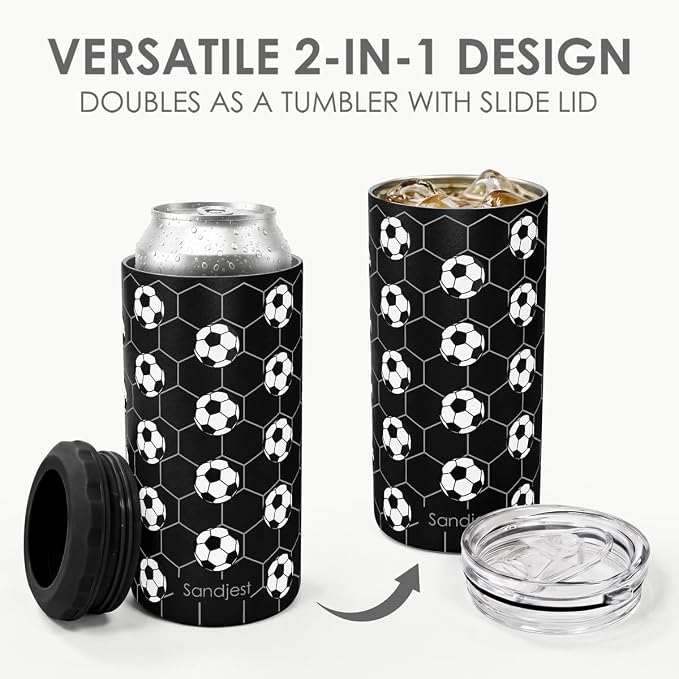 Soccer Stainless Steel Can Cooler 12oz, Insulated Tumbler for Men Brother Buddy Players, Travel Cans Koozie, Sport Gift for Birthday, Christmas