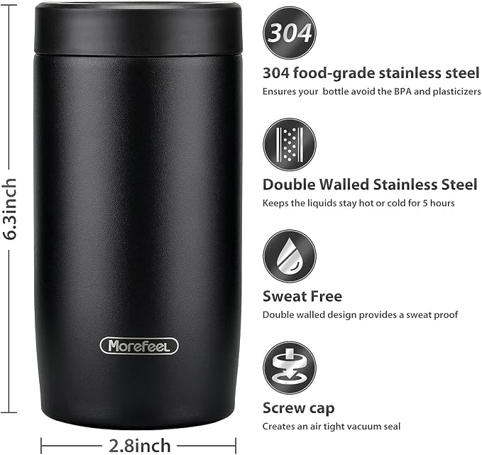 Morefeel 4-in-1 Insulated Can Cooler for 12 oz Cans & Bottles | 304 Stainless Steel Can Holder Fits 12 Oz Slim Cans, Standard Cans, Beer Bottles & Works as A Open Cup; Dishwasher Safe