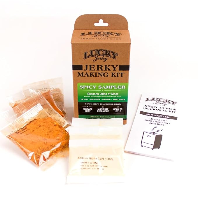 Lucky Jerky Ultimate Spicy DIY Beef Jerky Seasoning and Cure Kit, 12 Oz | Make Your Own with The Heat, Red Pepper, Black Pepper, and Sweet & Spicy, Seasons 5 lbs per Flavor, 20 lbs Total