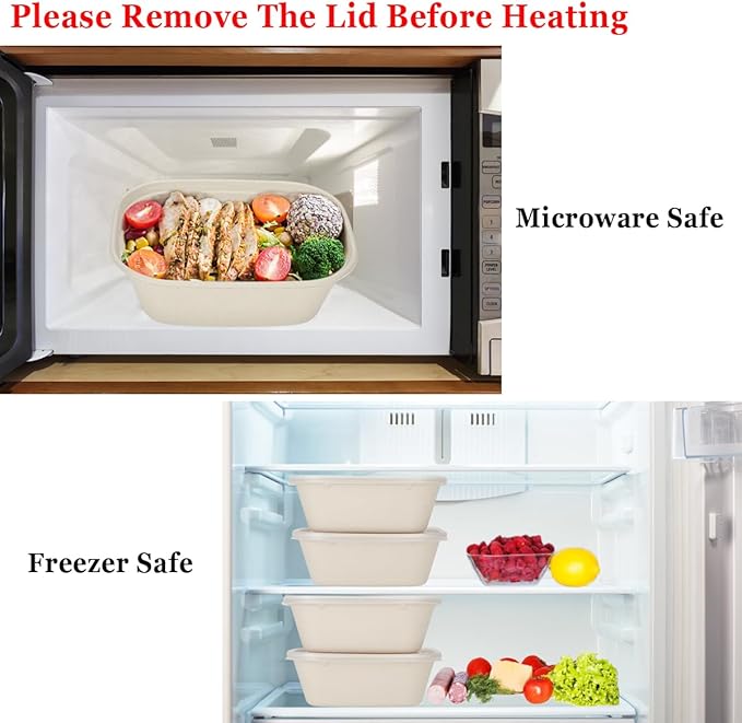 Aksipo 50 Pack 29 Oz Disposable Food Containers with Lids, Compostable Meal Prep Containers with Lids, Leak-proof To Go Food Box Cardboard Take Out Lunch Box Rectangle Paper Bowls for Salad,Leftovers