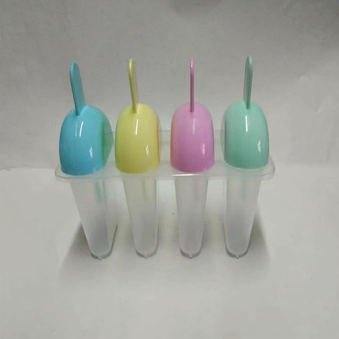 1 Set 4 Cavity Popsicles Molds with Straw Design, Reusable Homemade Ice Pop Mold, Easy Release Ice Cream Mold