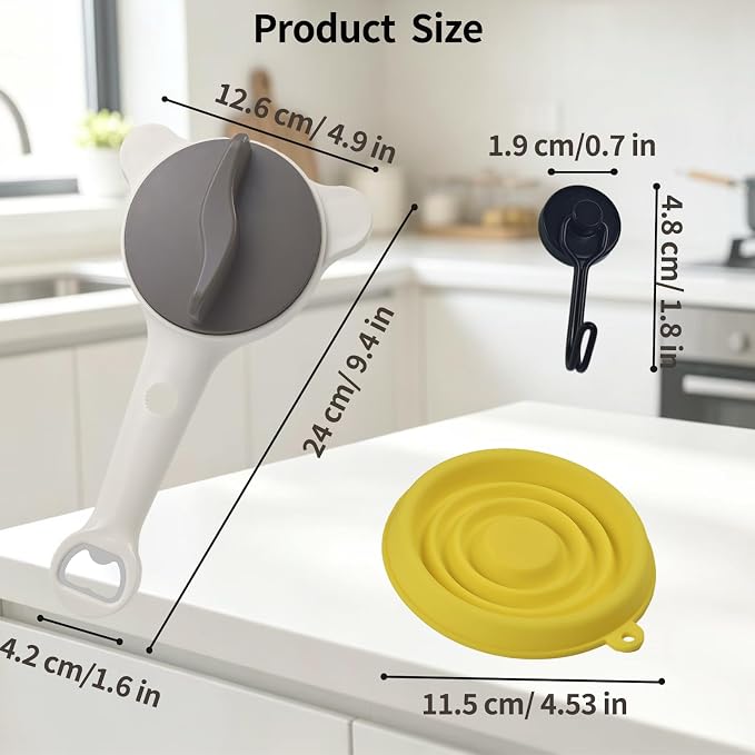 4-in-1 Jar Opener for Weak Hands, Seniors with Arthritis (Beige) | Multi-Purpose Lid Opener, Includes Magnetic Hook & Rubber Gripper, for Jars, Bottles and Beer Caps, Simple Twist-off