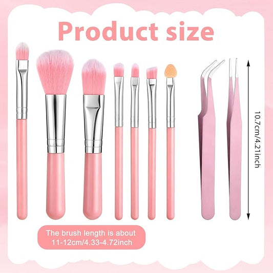 9 Pieces Candy Cookie Decoration Brush, Cake Decorating Tool Set Pastry Brush and Stainless Steel Pasta Tweezers or Baking Fondant DIY Cake Sugar(Pink Color)