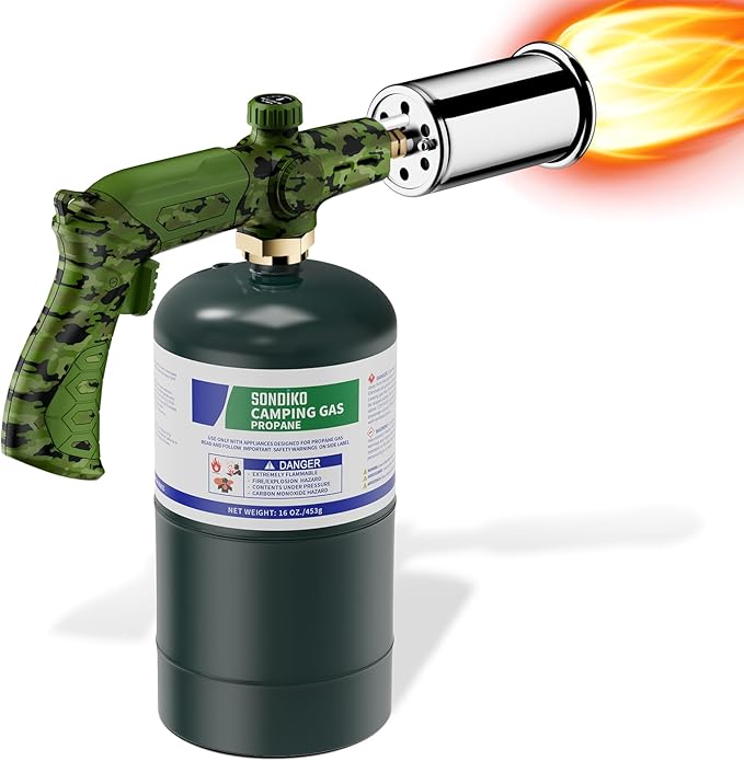 Sondiko Powerful Propane Torch L8010, Sous Vide, Campfire Starter, Adjustable Gas Welding Kit for Searing Steak, BBQ, Gas Welding(Camouflage) Propane Tank Not Included | Torch Gun Torch Burn, Held Hand Blow Torch, Best Gift for Men
