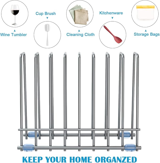 IDEATECH Reusable Silicone Bags Rack, Drying Rack for Storage Bags, Stainless Stand for Reusable Freezer Bags, File Organizer Desktop Storage Book Shelf (Grey)
