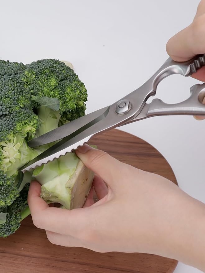 Kitchen Scissors, Forged Stainless Steel Shears for Meat and Vegetables | 3Cr14 one-piece blades with bottle opener, nutcracker and fish scaler; dishwasher safe