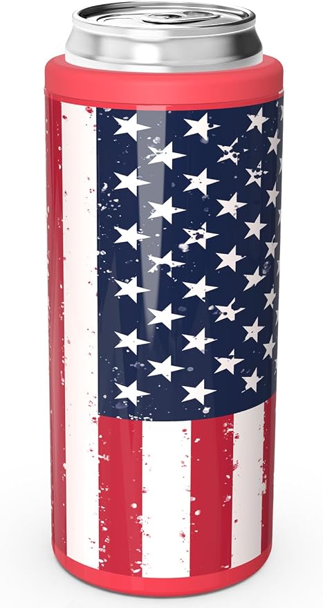 TILUCK Skinny Can Cooler, Stainless Steel Insulated Slim Cans, 12 oz | Beer & Hard Seltzer, Doucle-Walled Stainless Steel Insulated Slim Cans, Slim 12 oz(U.S. Flag-NEW)