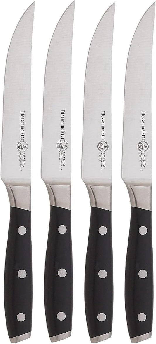 Messermeister Avanta 5” Fine Edge Steak Knife Set - German X50 Stainless Steel - Rust Resistant & Easy to Maintain - Includes 4 Steak Knives