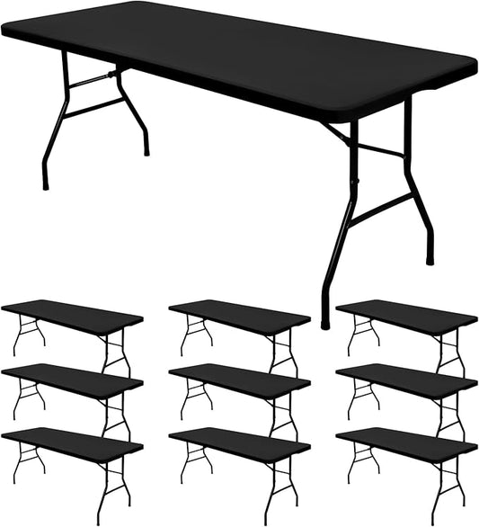 10 Pack Stretch Fabric Table Top Cap Cover, fits 6' Tables, Spandex Table Covers Washable Elastic Universal Rectangle Tablecloth Protector for Indoor Outdoor Party Picnic Wedding, Black, 30" W x 72" L