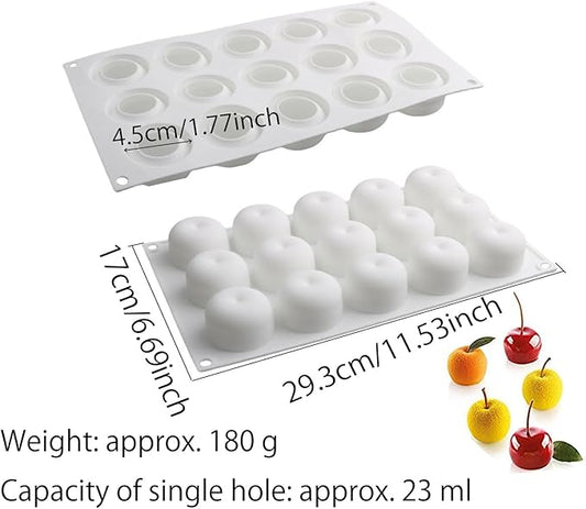 OCPO KITCHEN Apple Silicone Mold for Baking Mousse Cake, Candy, Chocolate, French Fruit Dessert, Pastry, Cupcake, Ice Cream, Pudding, Cake Decoration Mold, 3D Apple Shape (15-Cavity)