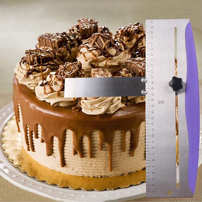 Adjustable Cake Scraper, Leveler and Smoother, Stainless Steel Icing Spatula with Clear Scale for Baking, Frosting, Mousse and Cake Decorating