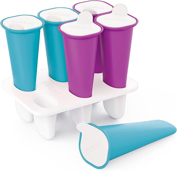 Zoku Summer Pops, 6 Squeezable Silicone Molds with Reusable Spill-resistant Lids and Tray, BPA-free