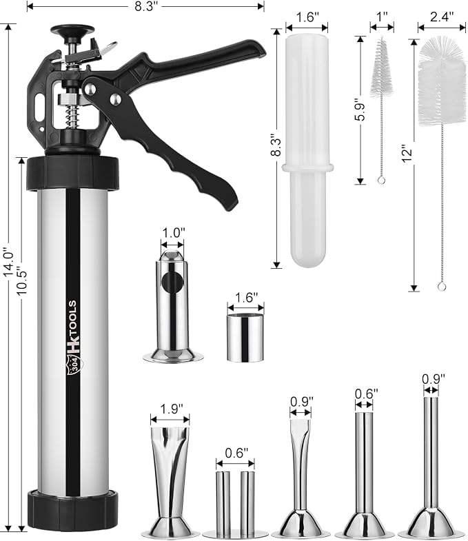 5rd Gen 2.5 LB Jerky Gun Kits, Jerky Maker Gun, Meatball Maker, Stainless Steel Sausage Stuffer Jerky Making Gun with 6 Stainless Nozzles, 2 Cleaning Brushes, 1 Stomper, Gifts for Women Men